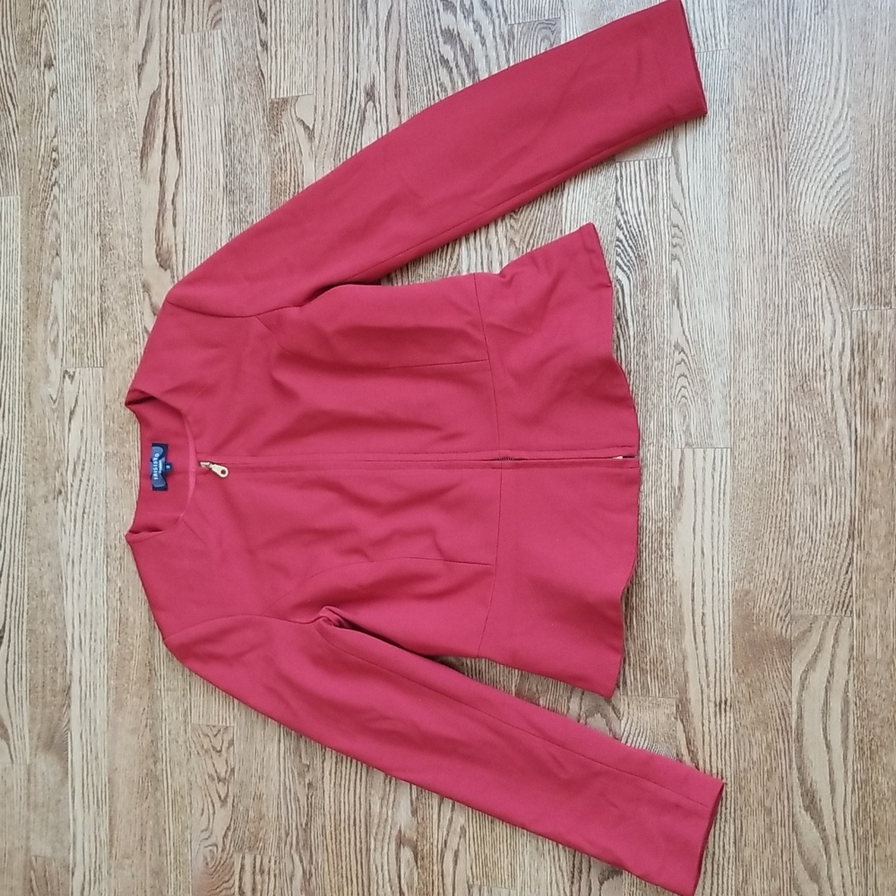 (8) Trisisto Orange-Red Zip Up Blazer ❤ Padded Shoulders ❤ Perfect for Fall🍂